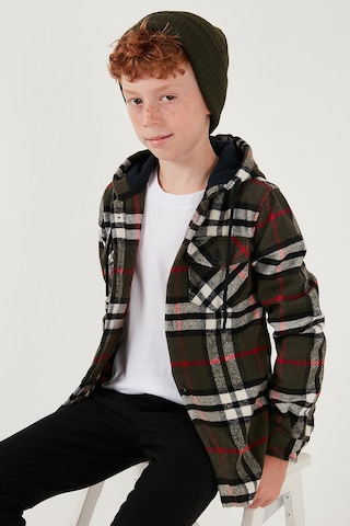Lela Kapüşonlu Çift Cepli Ekoseli Oduncu Erkek Çocuk Gömlek Cf25W81786 Haki