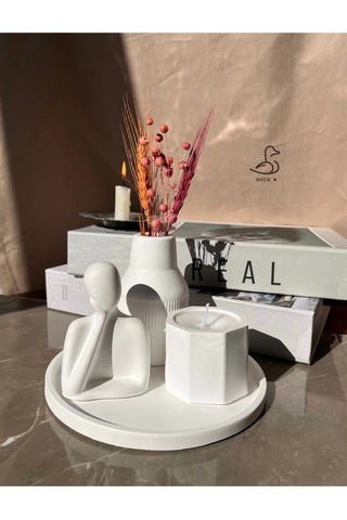 Dekoratif İnsan Figürlü Vazo Ve Mum Set 17-17 Cm