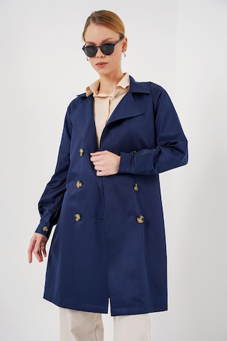 5864 Kruvaze Yaka Kısa Trençkot - Lacivert Lacivert