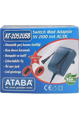 Ataba At-2052 5v 2.1a Usb Şarj Adaptörü Switch Mode Güç Kaynağı Telefon Tablet Kamera Adaptörü
