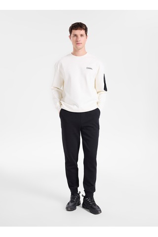 National Geographic N6wm-swt4150 Krem Erkek Bisiklet Yaka Baskılı Relaxed Triko Sweatshirt