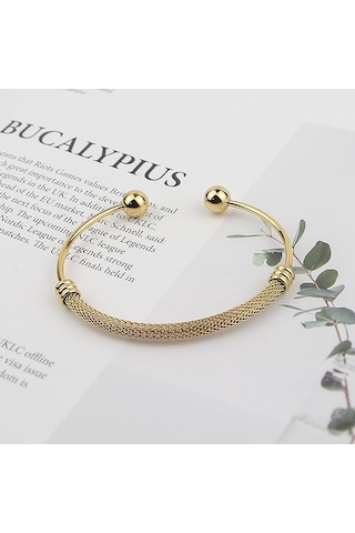 Altın Basit Paslanmaz Çelik Bükülmüş Hasır Açılış Çelik Bilyalı Bayan Bileklik Doğum Günü Altın