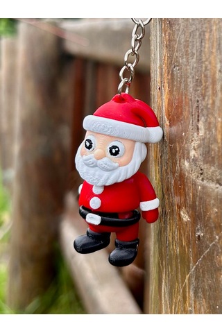 Noel Baba Yılbaşının Mini Gücü 3d Hareket Ettirilebilir Mini Anahtarlık 6 Cm Beyaz - Kırmızı