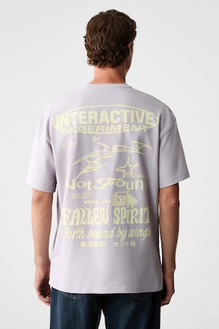 Grimelange Lorenno Erkek Göğüs Baskılı %100 Organik Pamuklu Bisiklet Yaka Lila T-shirt Lila