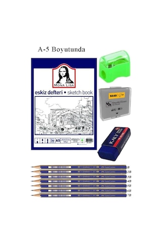 Eskiz Defteri A5 50 Yaprak Karakalem Çizim Seti Gölgelendirme Kalemi Hamur Silgi Faber Castell Dereceli Kalem
