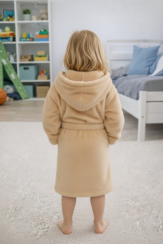 Luna Soft Kız / Erkek Çocuk Kapşonlu Pamuklu Bornoz Peluş Sabahlık 7/8 Yaş Bej