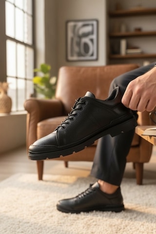 Enoch Hakiki Deri Süet Detaylı Erkek Sneaker Ayakkabı Ortopedik Taban Siyah