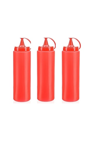 Ketçap Şişesi - 1000ml Dev Boy Kırmızı 3 Adet Çokrenkli