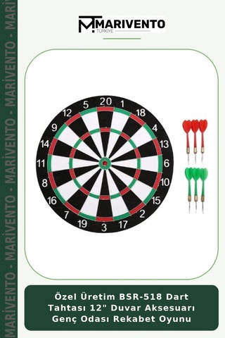 Özel Üretim Bsr-518 Dart Tahtası 12" Duvar Aksesuarı Genç Odası Rekabet Oyunu