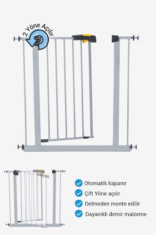 Wellgro Pro 75-80 Cm Çocuk Merdiven Ve Güvenlik Kapısı, Merdiven Korkuluğu, Gri