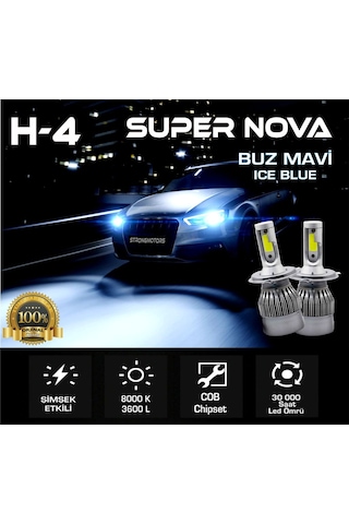 Supernova Buz Mavi H4 Simsek Etkili Zenon Cob Led Xenon Led Headl