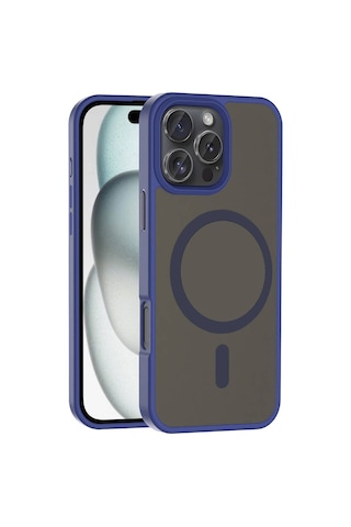 Apple Uyumlu iPhone 16 Pro Max Kılıf M-safe Şarj Özellikli Mat Arka Yüzey Zore Sio Kapak Lacivert