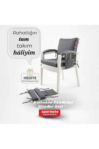 4 Parçalı Sırtlıklı Sandalye Minderi 46 X 46 Cm Kol Pedli Su Ve Leke İtici Bağcıklı Bahçe Balkon Minderi Seti Antrasit Çok Renkli