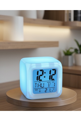 Küp Formundaki 7 Renkli Led Saat Uczzzküpçalarsaat-1