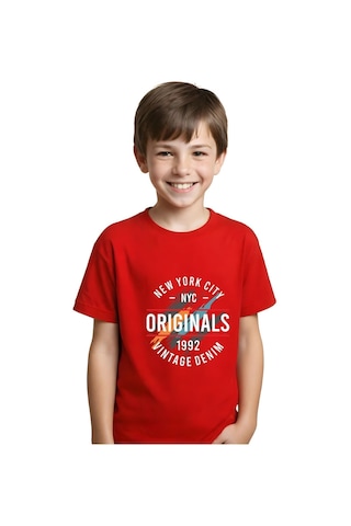 Fyk Kids Unisex Çocuk Düz Kısa Kollu T-shirt Kırmızı