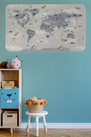 Eğitici Dünya Haritası Dünya Atlası Çocuk Ve Bebek Odası Duvar Sticker-85x130-3826 Çok Renkli