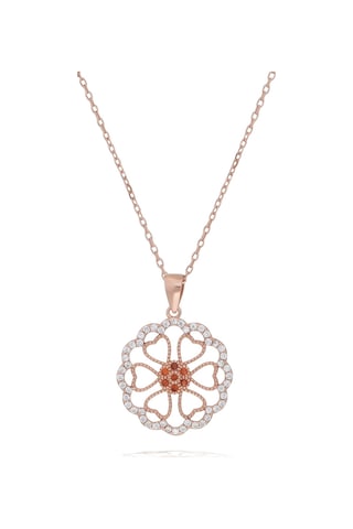 Brezza Lusso Jewelry Lusso Çok Kalpli Circle Kadın Gümüş Kolye Rose Kaplama 45 CM 45 CM