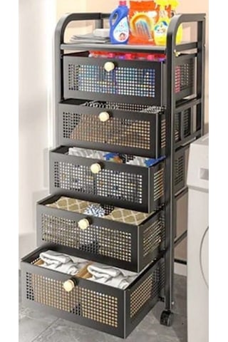Trendesk 5 Katlı Siyah Çekmeceli Tekerlekli Banyo Organizer Banyo Düzenleyici Trendesk 5 Katlı Siyah Çekmeceli Tekerlekli Banyo Organizer Banyo Düzenleyici