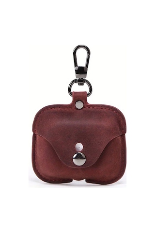 Techbloom Luxury Italyan Crazy Horse Deri Kılıf Airpods Uyumlu Pro 3 İçin Premium Sığır Derisi Koruyucu Kılıf Crimson 01