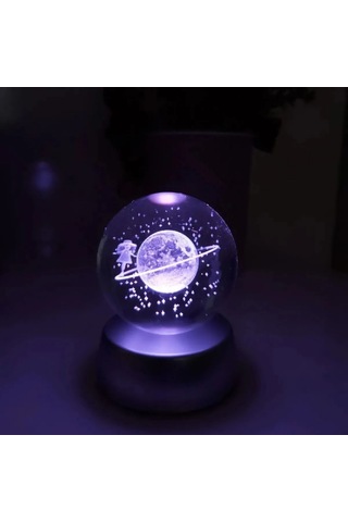 Işıklı Cam Küre Ahşap Standlı 3 Boyutlu Gezegen Küre Usb Kablolu Ahşap Altlıklı Usb Kablo İle Çalışan Cam Küre