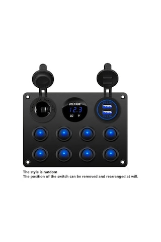 Xuweiwei Mavi 12v Cift Usb Sarjli Dijital Voltmetreli Seri Sigortali 8 Pozisyonlu Doner Anahtar Paneli Araba Karavan Tekne