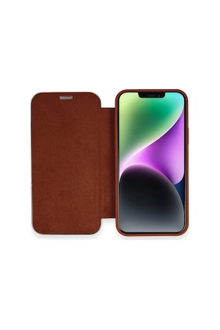 İphone 12 Kılıf Dolpin Kapaklı - Kahverengi