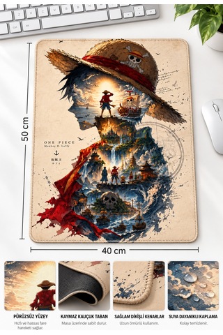 50x40 Cm One Piece Luffy Desenli Gaming Oyuncu Mouse Pad Kaymaz Taban Büyük Fare Altlığı