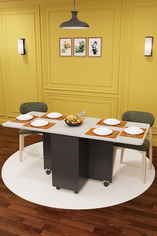 Asra Trend KM-04 %100 MDF 168x70 cm Katlanır Akıllı Mutfak Masası Tekerlekli Servis Masası Koyu Gri Retro Taş