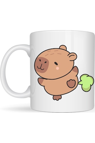 Sevimli Kapibara Desenli Porselen Kupa Model 96 Capybara Neşeli Tasarım, Kahve & Çay Kupası, Hediyelik Porselen Bardak Diğer