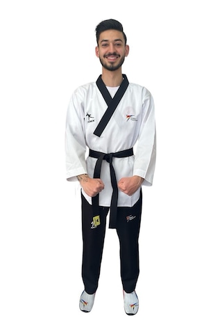 Jumok Taekwondo Siyah Yaka Poomsae-pomse Elbisesi Yıldız Erkek Beyaz - Siyah