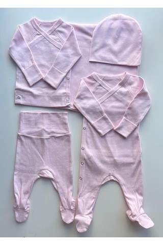 Key Kıds Pembe Puantıyeli Pamuk Hastane Çıkışı Seti Newborn 0-3 Ay Çok Renkli