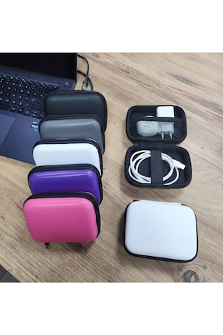 Organizer Mini Çanta, Şarj Aleti, Mini Kulaklık, Kablo, Bellek, Sd Kart Taşıma Çantası Beyaz