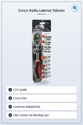 Lokma Takımı Cırcır Kollu Crv Çelik Uzatma Adaptörlü Oto Tamir Mo
