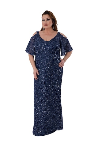 Lilas Xxl Kadın Büyük Beden Full Pul Payet İşlemeli Yarım Kol Maxi Boy Abiye Elbise 2530 Lacivert Lacivert