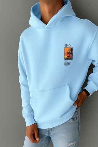 Benroma 3 İplik Penye Sunset Baskılı Sweatshırt Bebe Mavisi