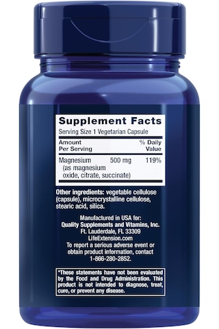 Life Extension Magnesium 500 Mg Magnesium Oxide Citrate And Succi