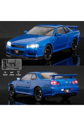Nissan Skyline Gtr R34 Fast And Furious 1:24 Mavi Diecast Metal Araba Koleksiyon Sesli Işıklı