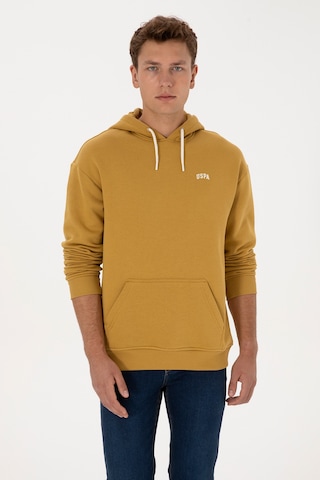 U.S. Polo Assn. Erkek Oversize Fit Kapüşonlu Şardonlu Hardal Basic Sweatshirt 50313782-VR151