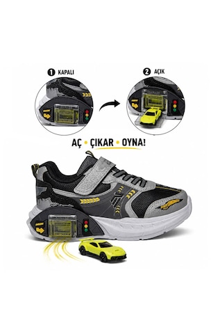 Larabell Hediyelik Arabalı Çocuk Spor Ayakkabı Cırtlı Okula Uygun Okula Dönüş Günlük Sneaker Gri