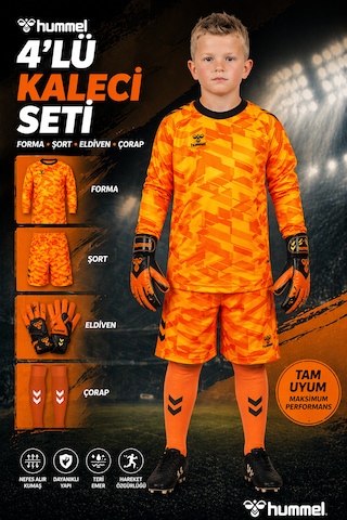Hummel 4 Lü Kaleci Seti Baskı Üst Forma+şort+kaleci Eldiveni+profestonel Futbol Çorabı Açık Turuncu Hummel 4 Lü Kaleci Seti Baskı Üst Forma+şort+kaleci Eldiveni+profestonel Futbol Çorabı Açık Turuncu
