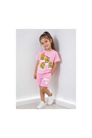 Bubiee Baby Kız Çocuk Pembe Pamuklu Capybara Baskılı Cepsiz T-shirt Ve Şort Alt Üst Takım