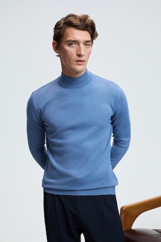 Grimelange REBEL Erkek Yarım Balıkçı Yaka Basic Slim Fit Triko Mavi Kazak