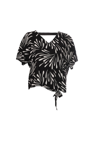Ysatis Oversize V Yaka Kısa Kol Crop Bluz - Yazlık Siyah