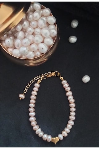 24k Altın Kaplama Gerçek Somon Şekilsiz İnci Tasarım Bileklik Som Gold