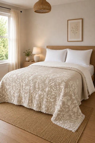 Bloomy Müslin Yatak Örtüsü Pike Çift Kişilik Yumuşak Dokulu Nefes Alan 4 Mevsim Örtü 230x250 Çeyiz&günlük Bej