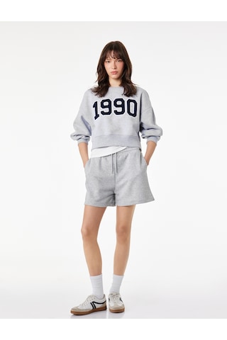 Koton Slim Fit Beli Bağcıklı Cepli Simli Mini Şort Kar Melanj 6sal40139ık Gri Melanj