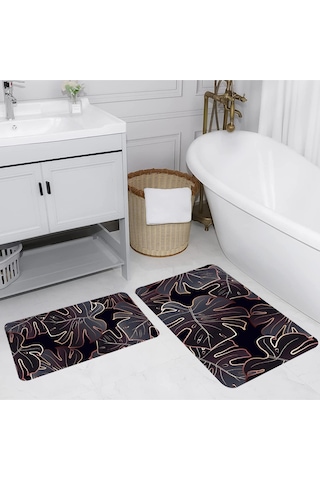 Rovigo Home Baskılı Kaymaz Taban 2 Li Banyo Paspas Takım Rvg5221-100X60-60X50 Çok Renkli