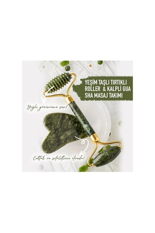 %100 Doğal Yeşim Taşı Jade Roller Ve Gua Sha Masaj Seti - 2'li Cilt Bakım Ve Yüz Masaj Aleti