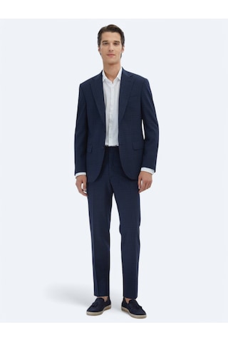 Lacivert Kareli Modern Fit Yün Karışımlı Takım Elbise Lacivert