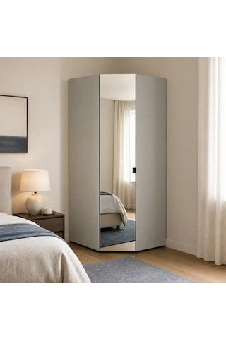 Oryana Ayna Kapaklı Köşe Gardırop - Trend Gri 90x210x90 Cm